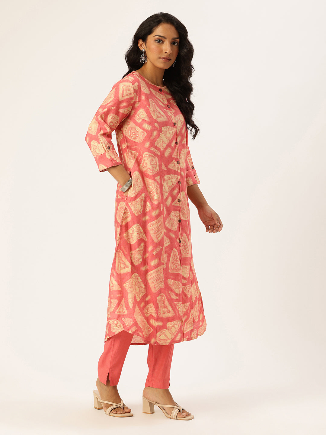 Pink Printed Regular Kurta with Trouser & Dupatta