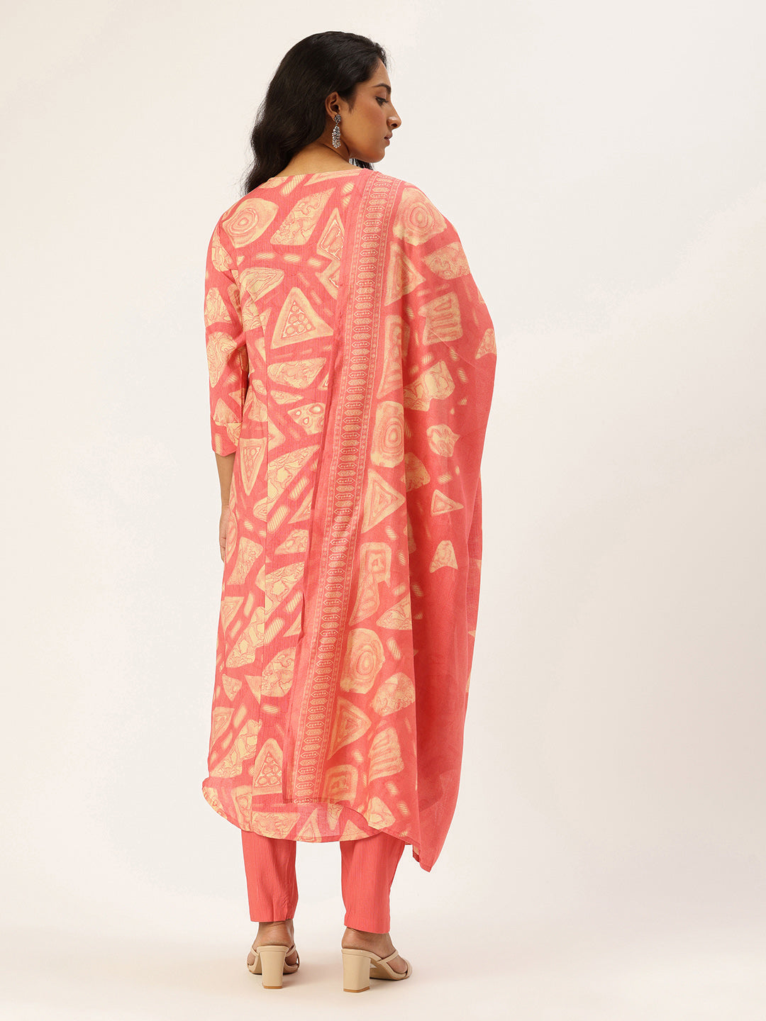 Pink Printed Regular Kurta with Trouser & Dupatta