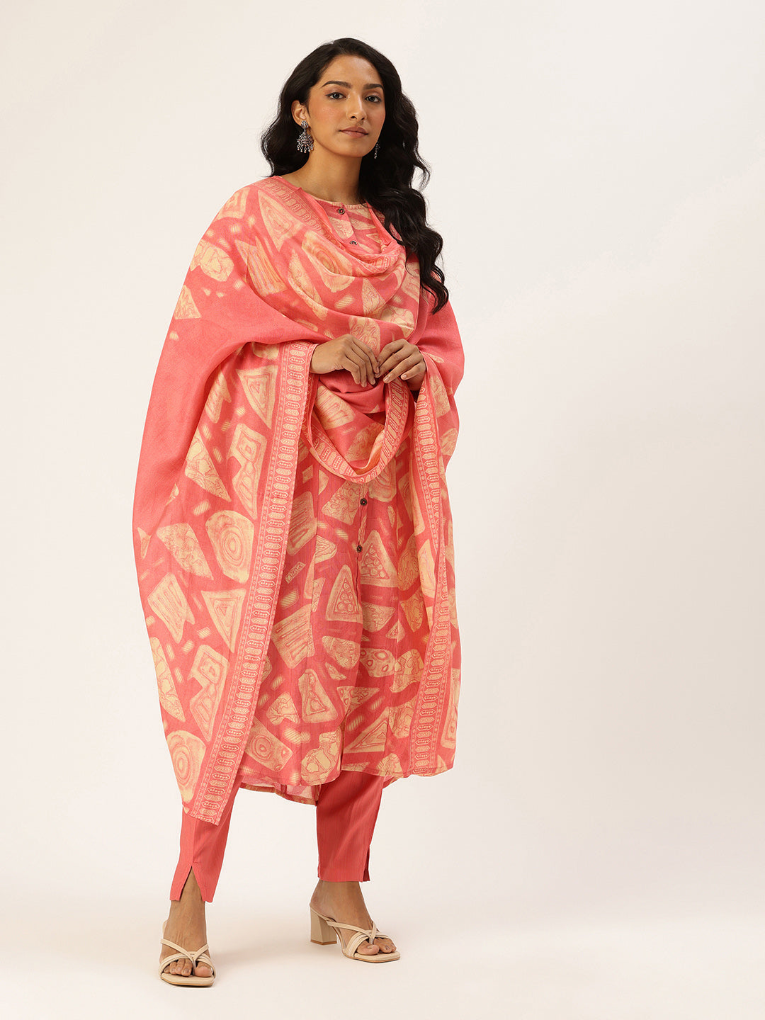 Pink Printed Regular Kurta with Trouser & Dupatta