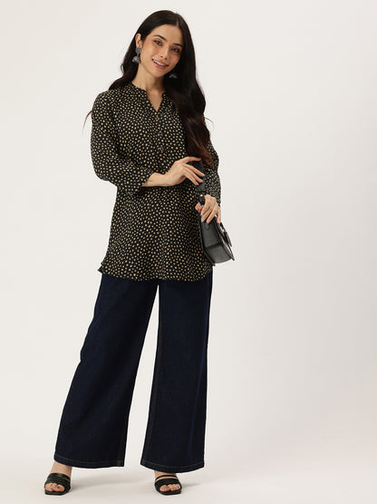 Black Printed Mandarin Collar Tunic