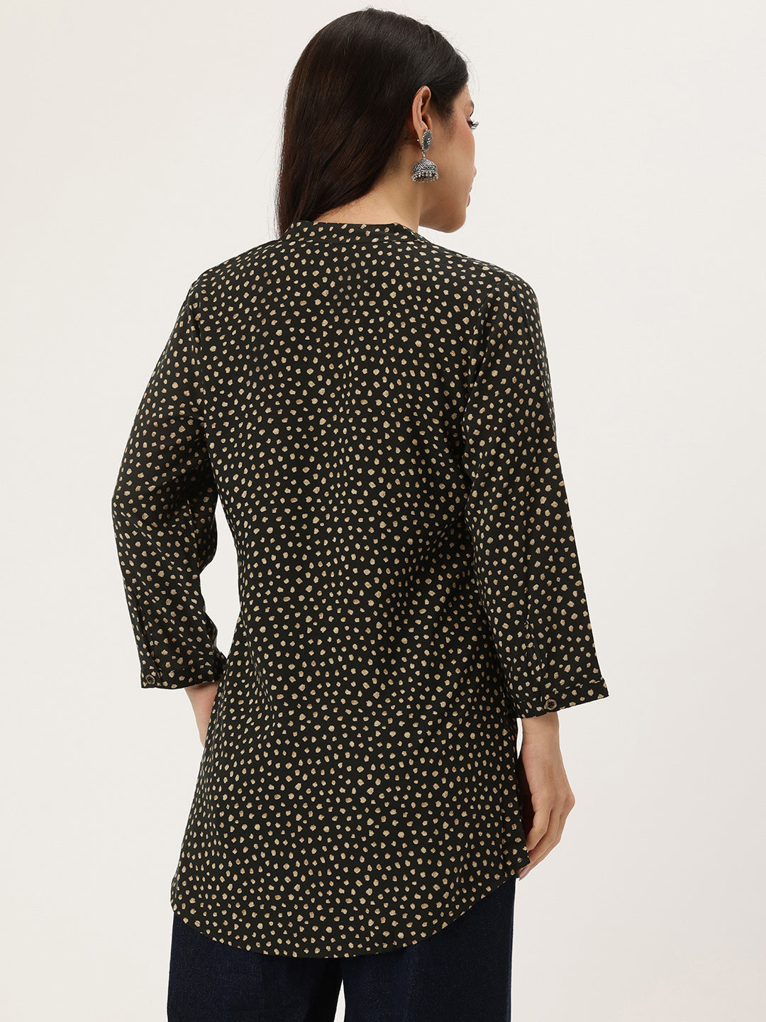 Black Printed Mandarin Collar Tunic