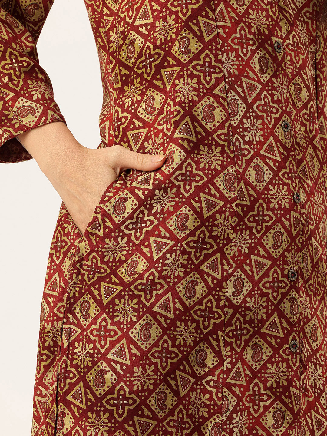 Wine Geometric Printed Kurta