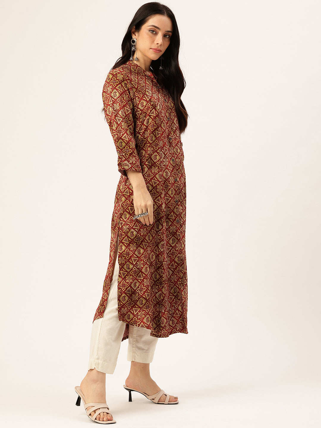 Wine Geometric Printed Kurta