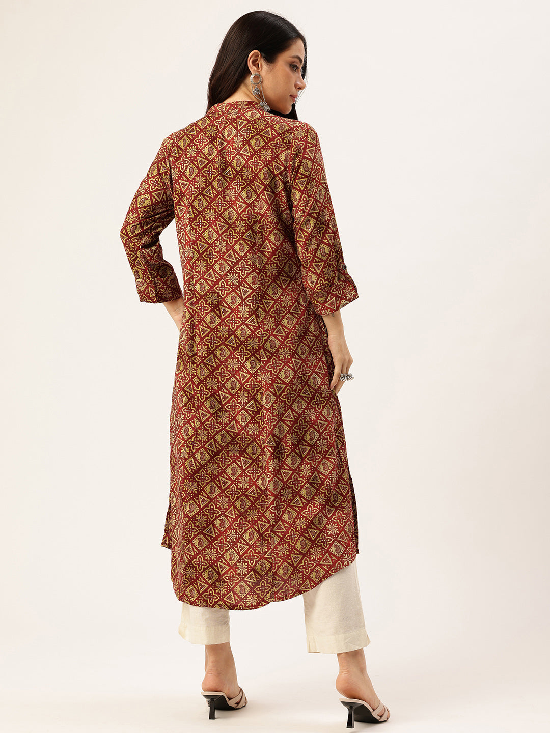 Wine Geometric Printed Kurta