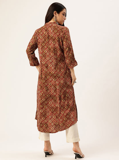 Wine Geometric Printed Kurta