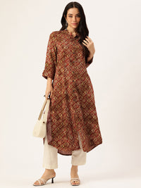 Wine Geometric Printed Kurta