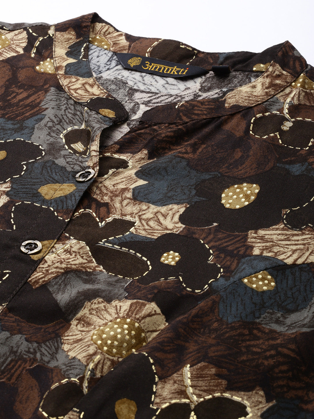 Brown Floral Printed Kurta