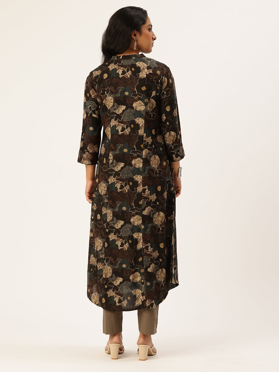 Brown Floral Printed Kurta