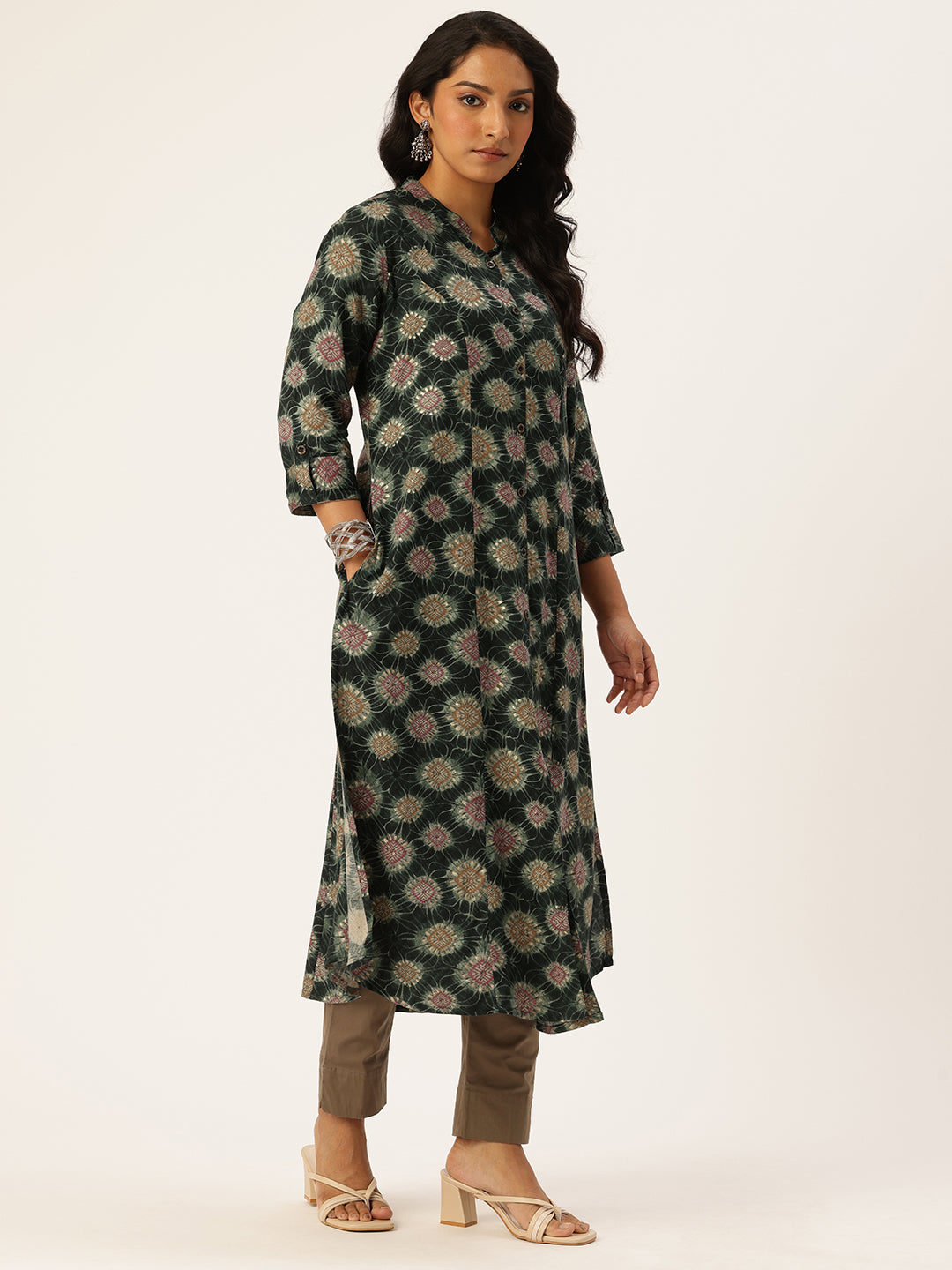 Green Geometric Printed Kurta