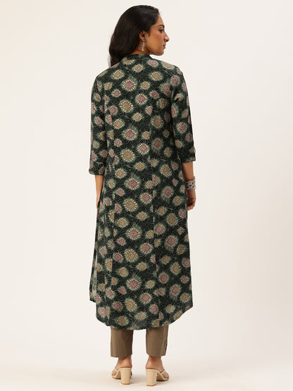 Green Geometric Printed Kurta