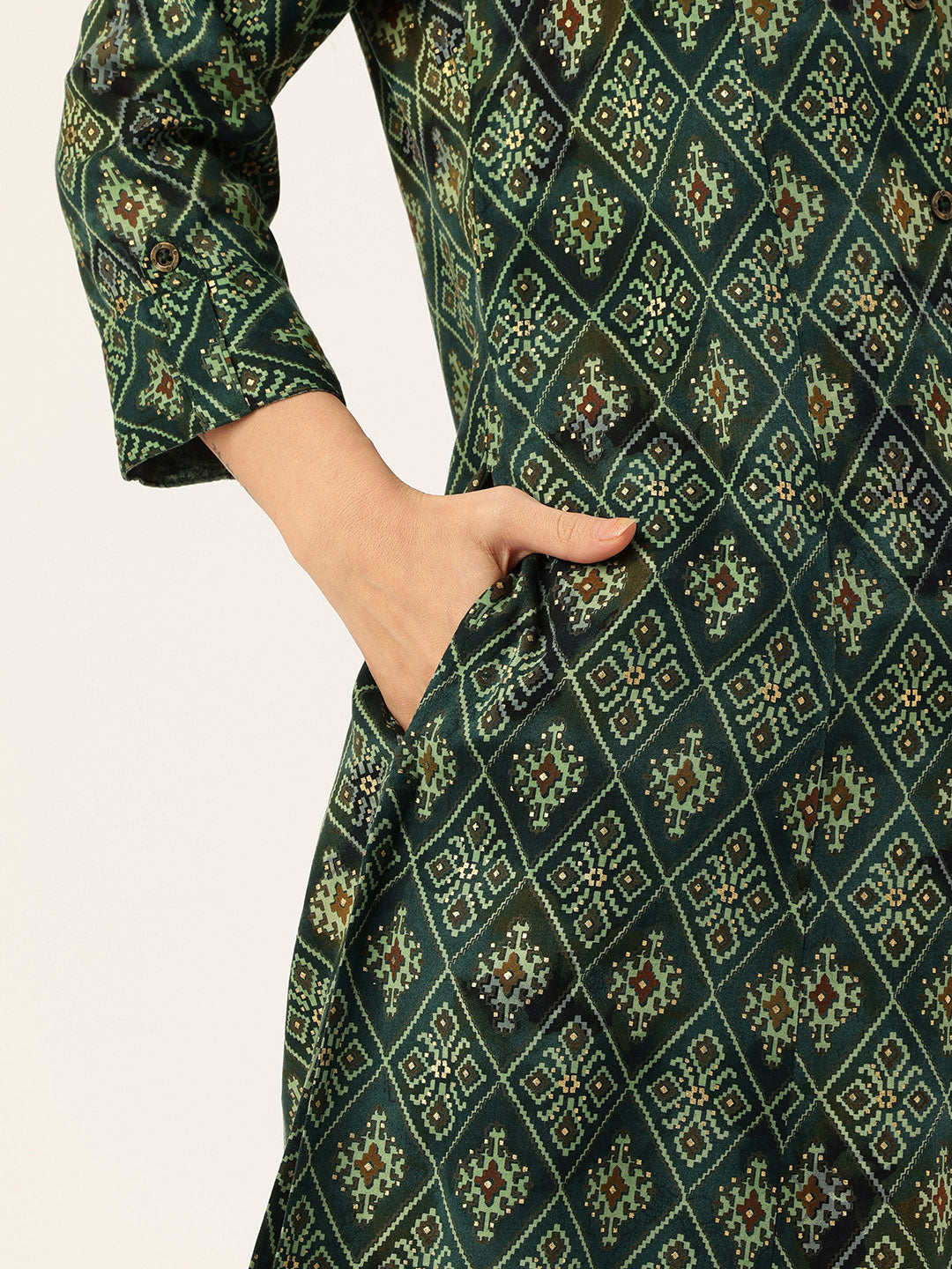 Green Geometric Printed Kurta