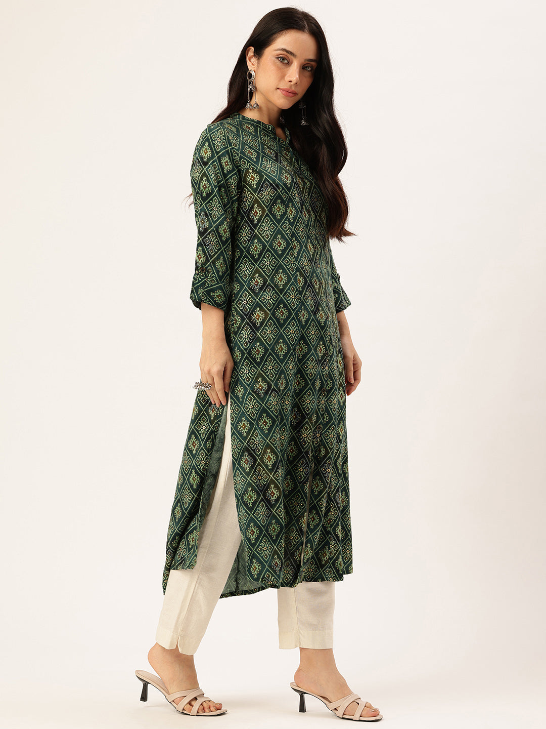 Green Geometric Printed Kurta