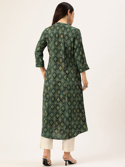 Green Geometric Printed Kurta