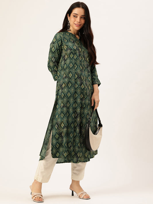 Green Geometric Printed Kurta