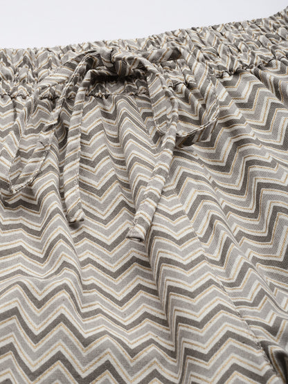 Beige & Grey Zigzag Printed Pencil Pant