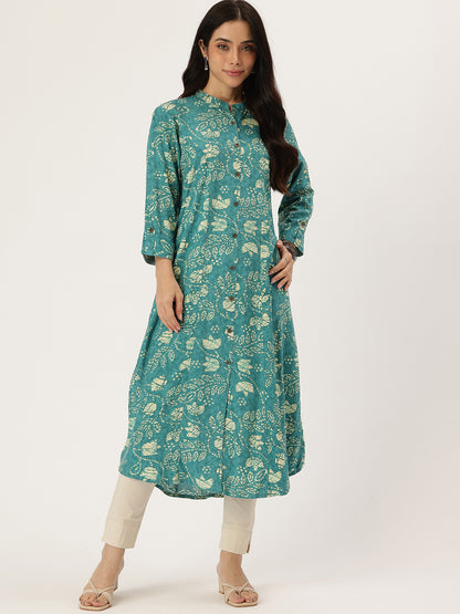 Blue Floral Printed Kurta
