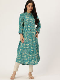 Blue Floral Printed Kurta