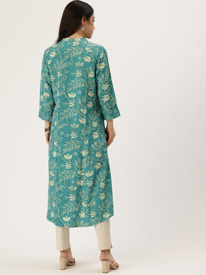 Blue Floral Printed Kurta
