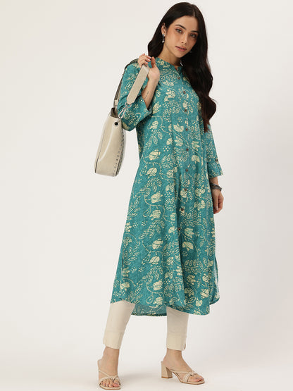 Blue Floral Printed Kurta