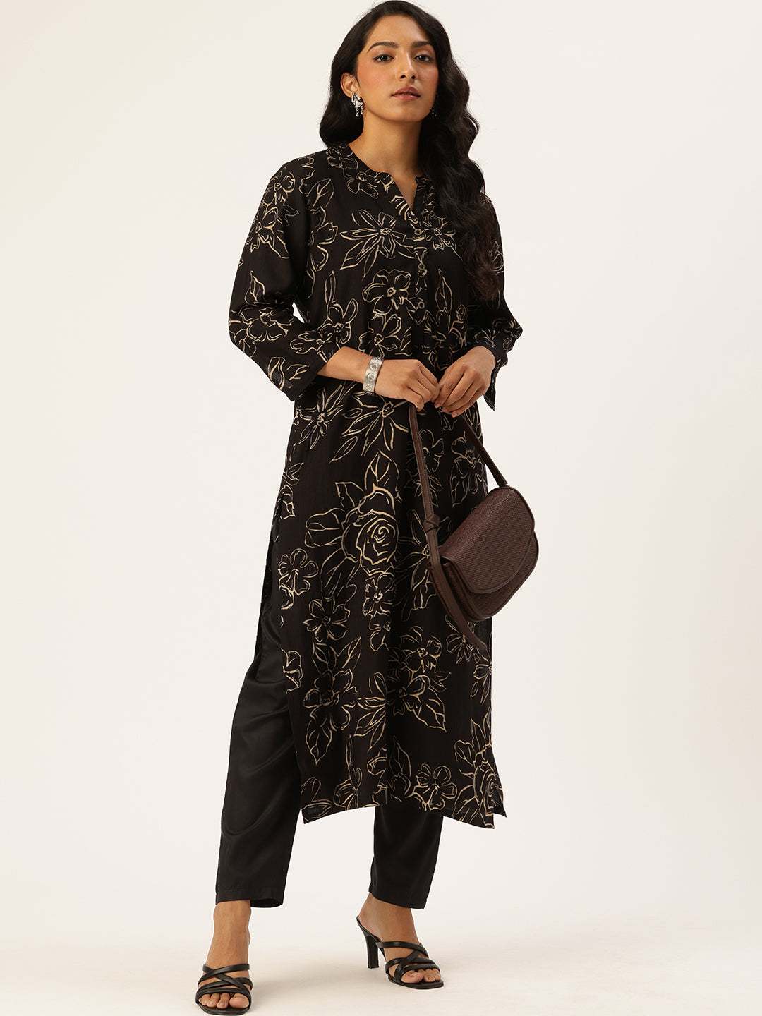 Black Floral Printed Kurta