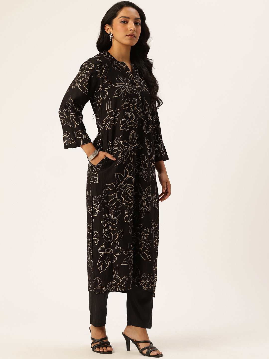Black Floral Printed Kurta