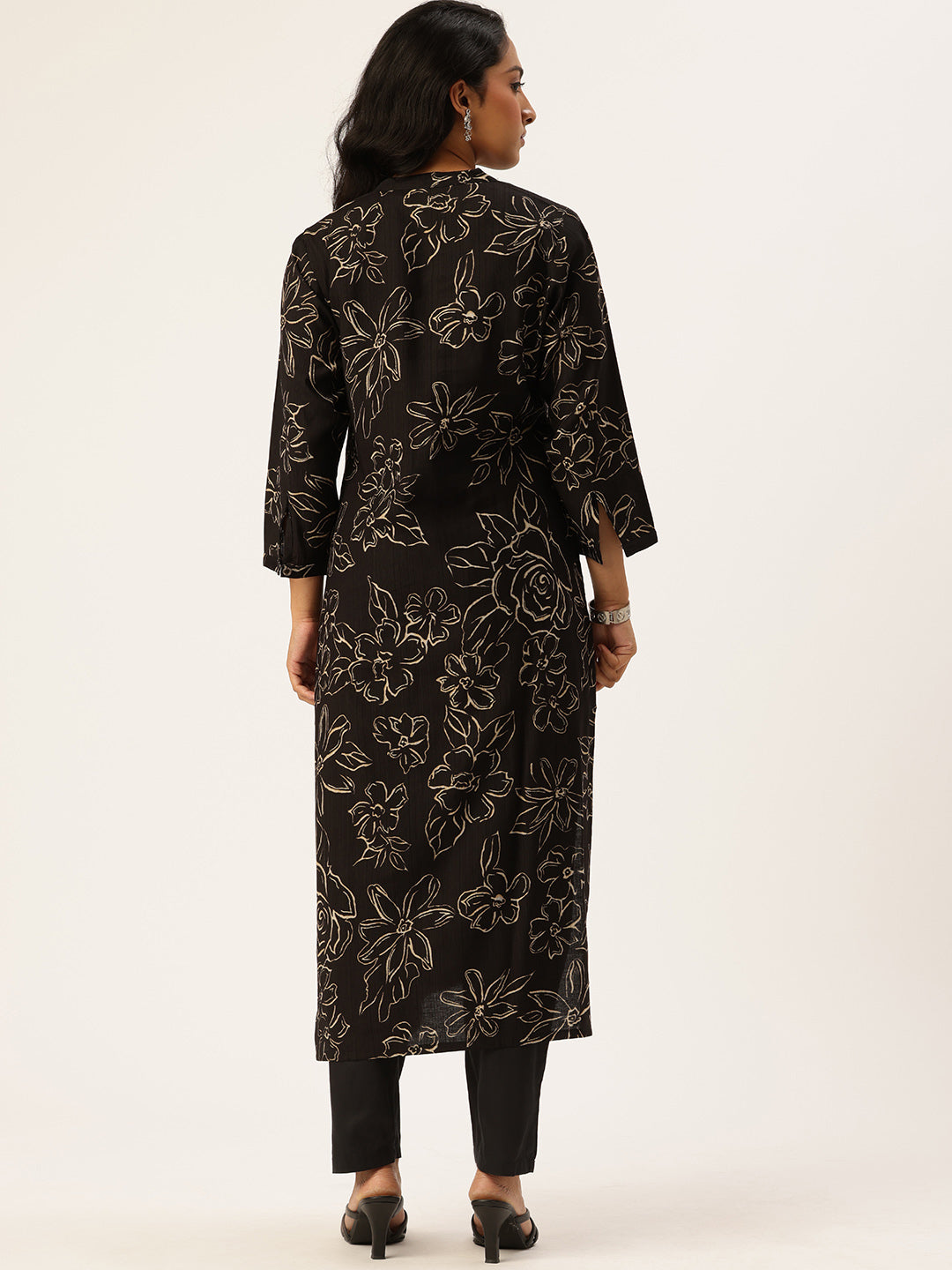 Black Floral Printed Kurta