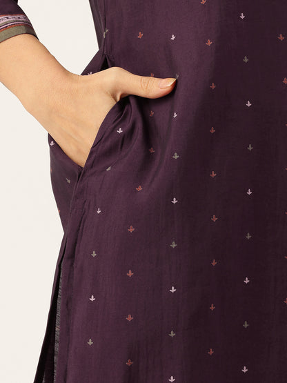 Purple Floral Printed Regular Kurta with Trouser & Dupatta