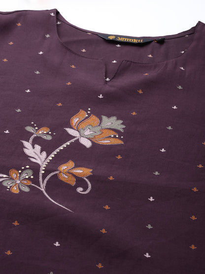 Purple Floral Printed Regular Kurta with Trouser & Dupatta