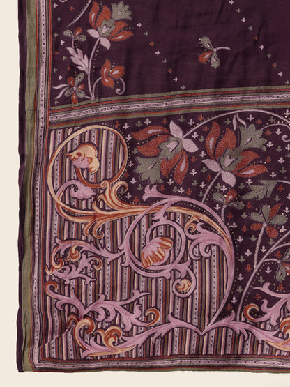 Purple Floral Printed Regular Kurta with Trouser & Dupatta