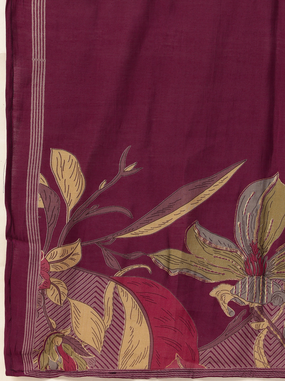 Purple Floral Printed Regular Kurta with Trouser & Dupatta
