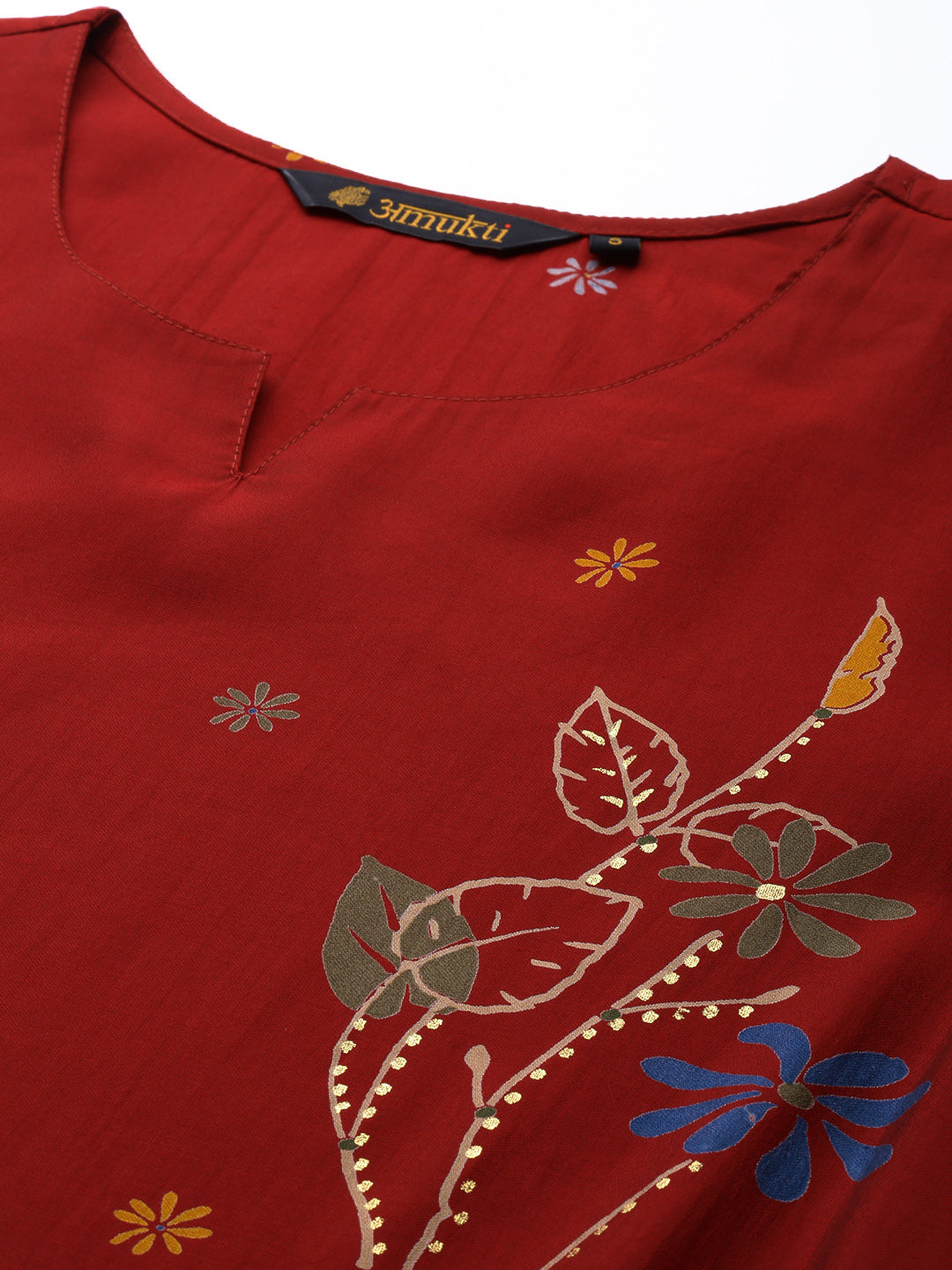 Red Floral Printed Regular Kurta with Trouser & Dupatta