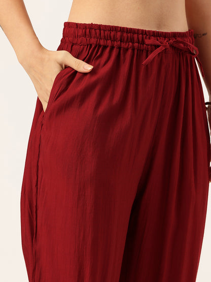 Red Floral Printed Regular Kurta with Trouser & Dupatta
