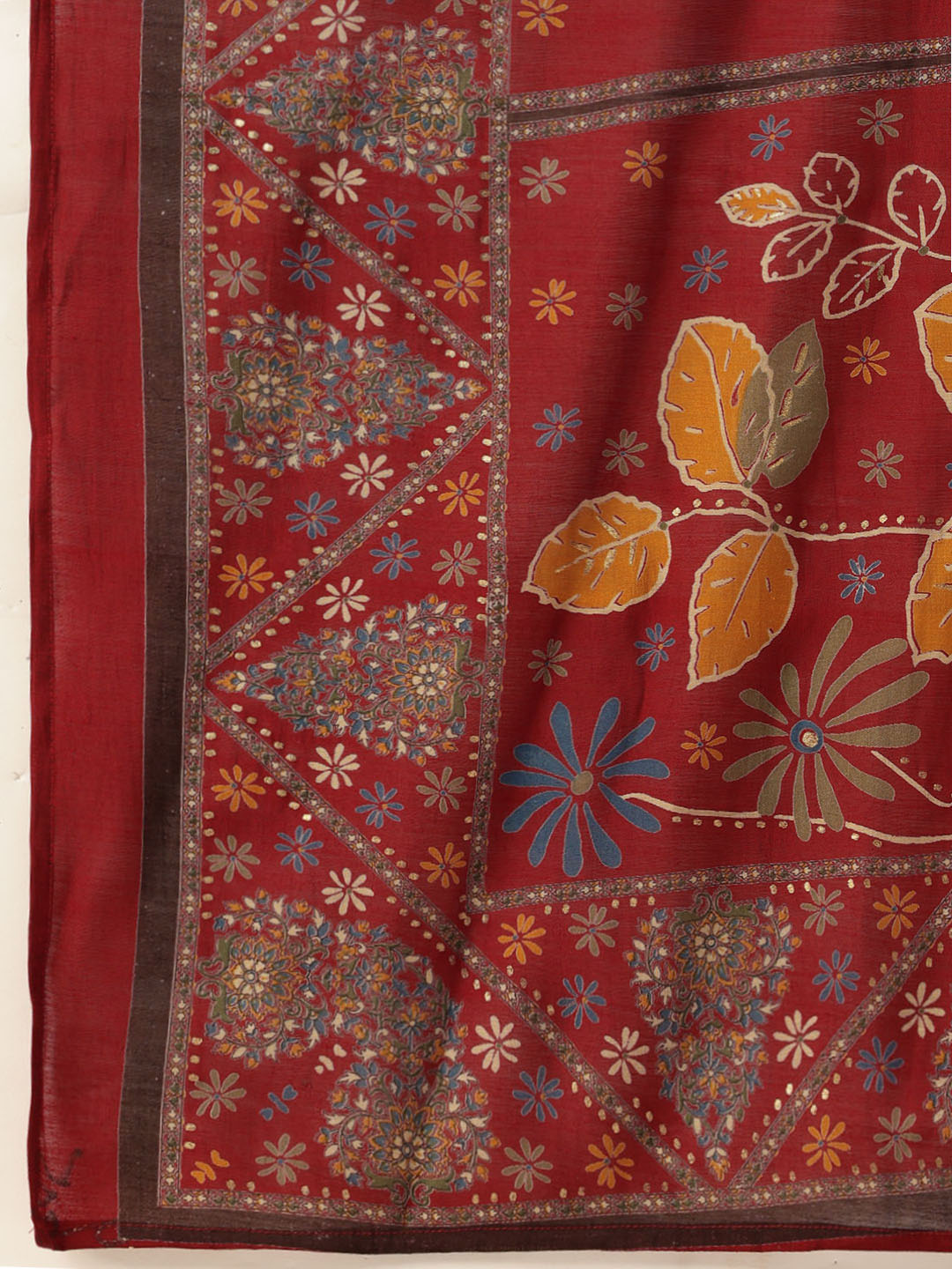Red Floral Printed Regular Kurta with Trouser & Dupatta