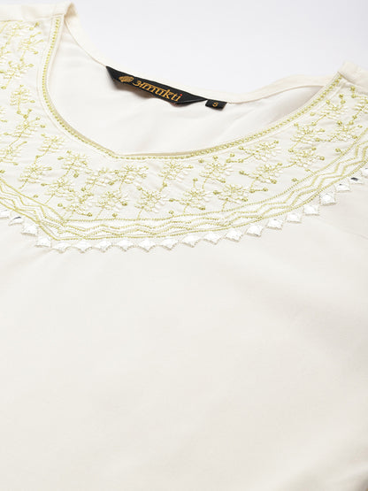 White Embroidered Ethnic Tunic, Embroidered  Printed Tunic, printed tunic, Round Tunic, casual wear Tunic, women’s tunic, Office Wear Tunic