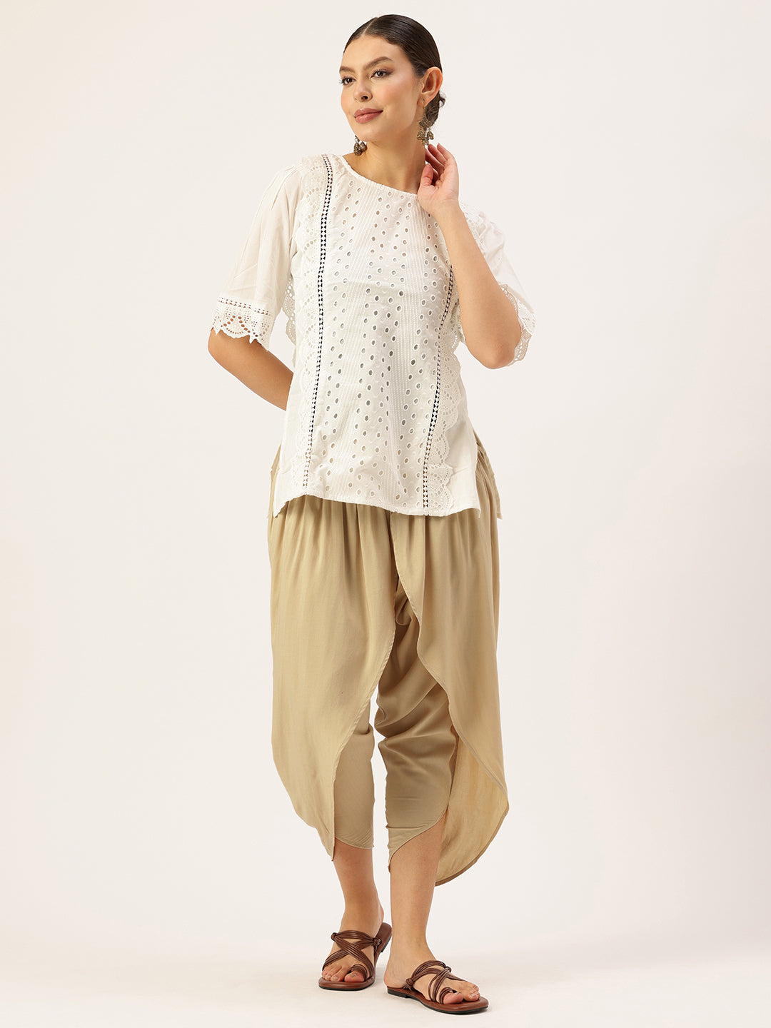 Beige Gathered Detail Dhotis