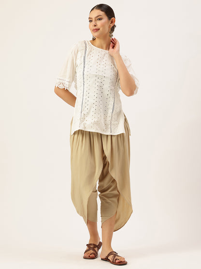 Beige Gathered Detail Dhotis