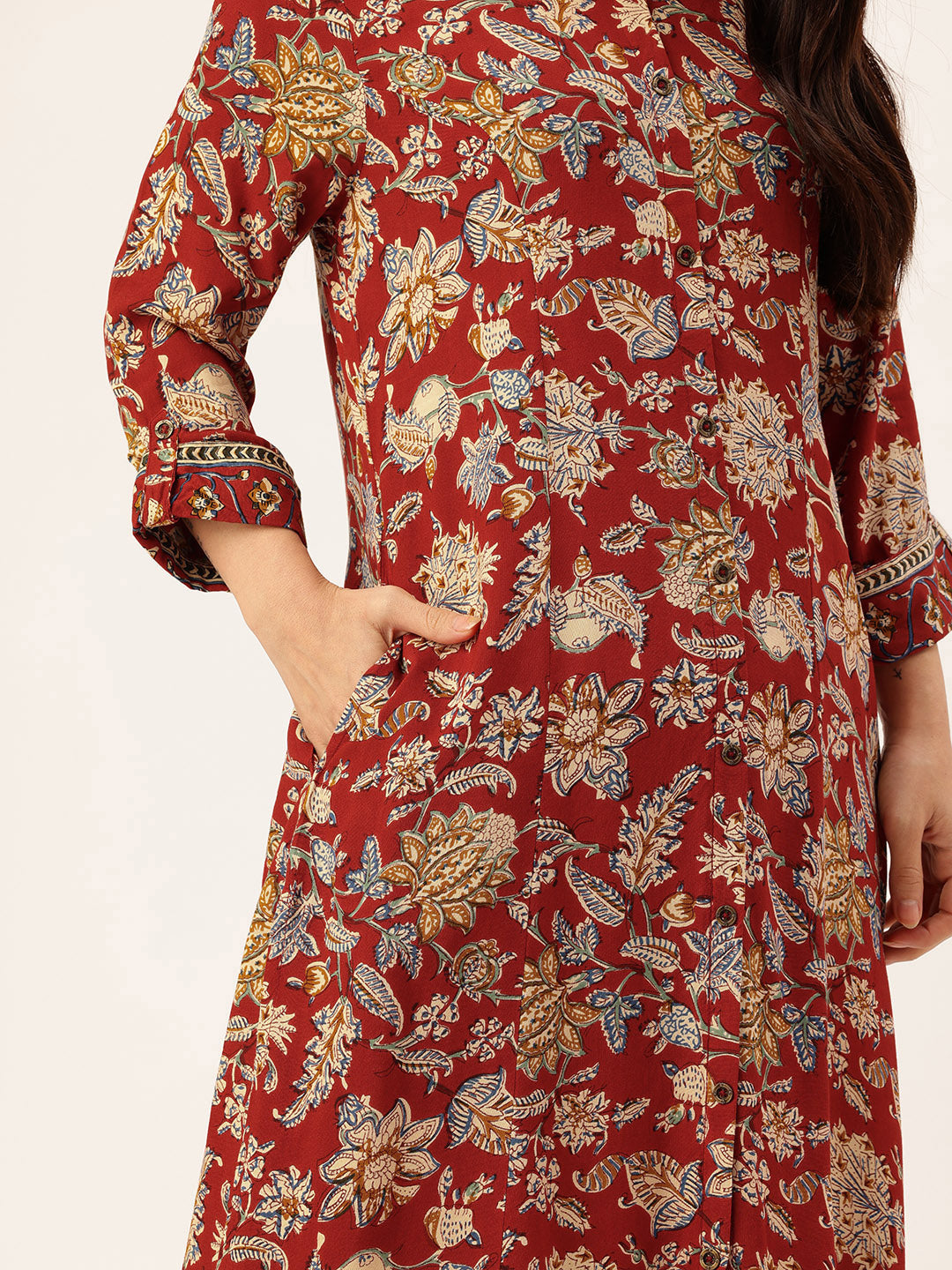 Red Floral Printed Kurta