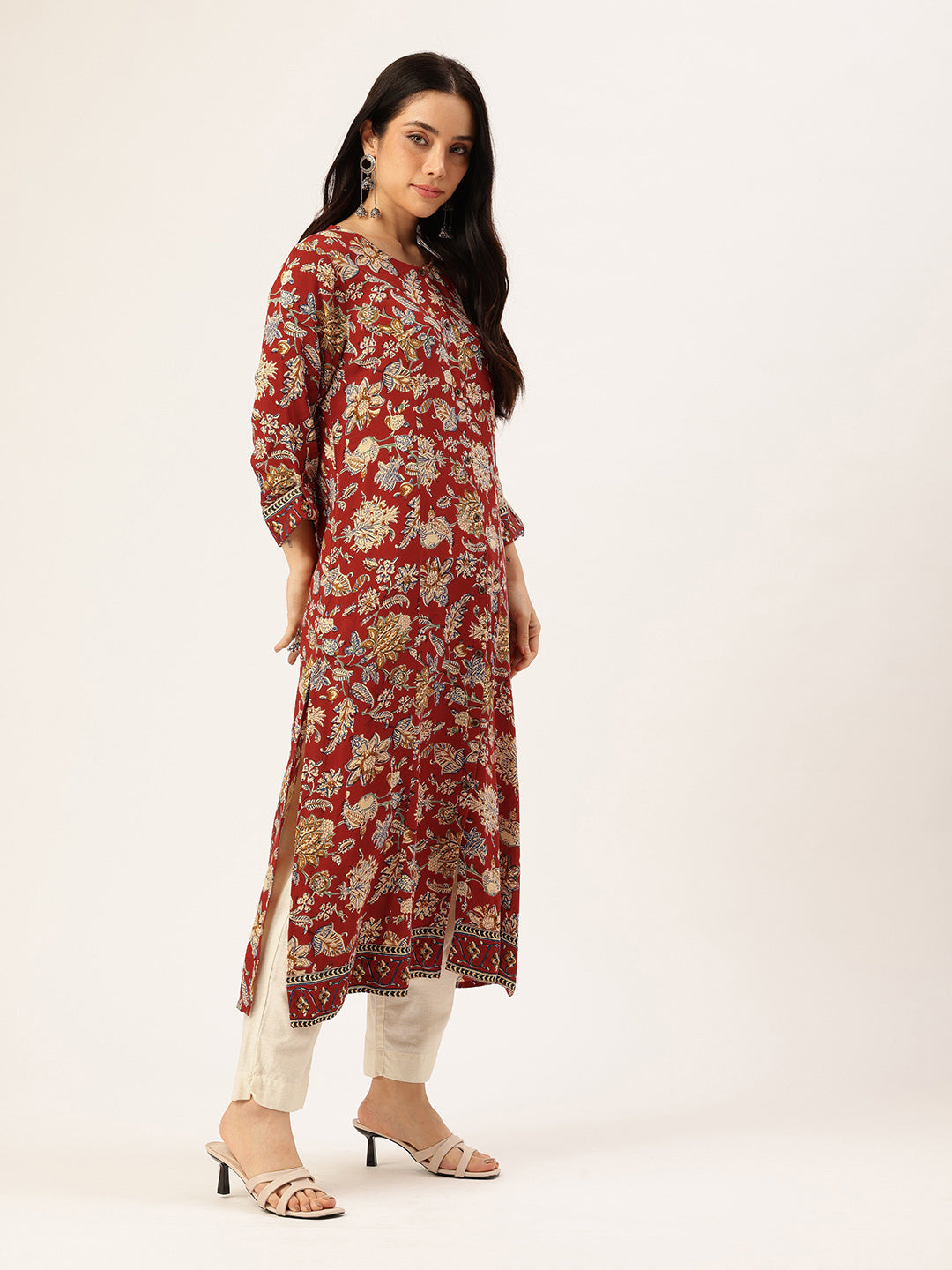 Red Floral Printed Kurta