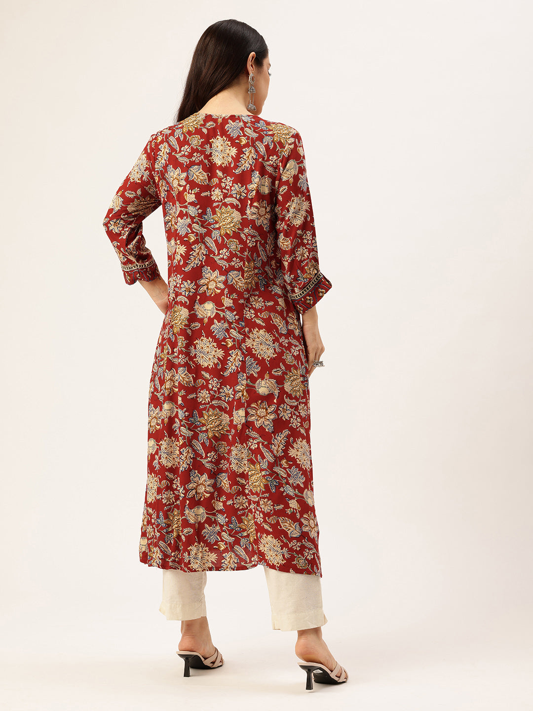 Red Floral Printed Kurta