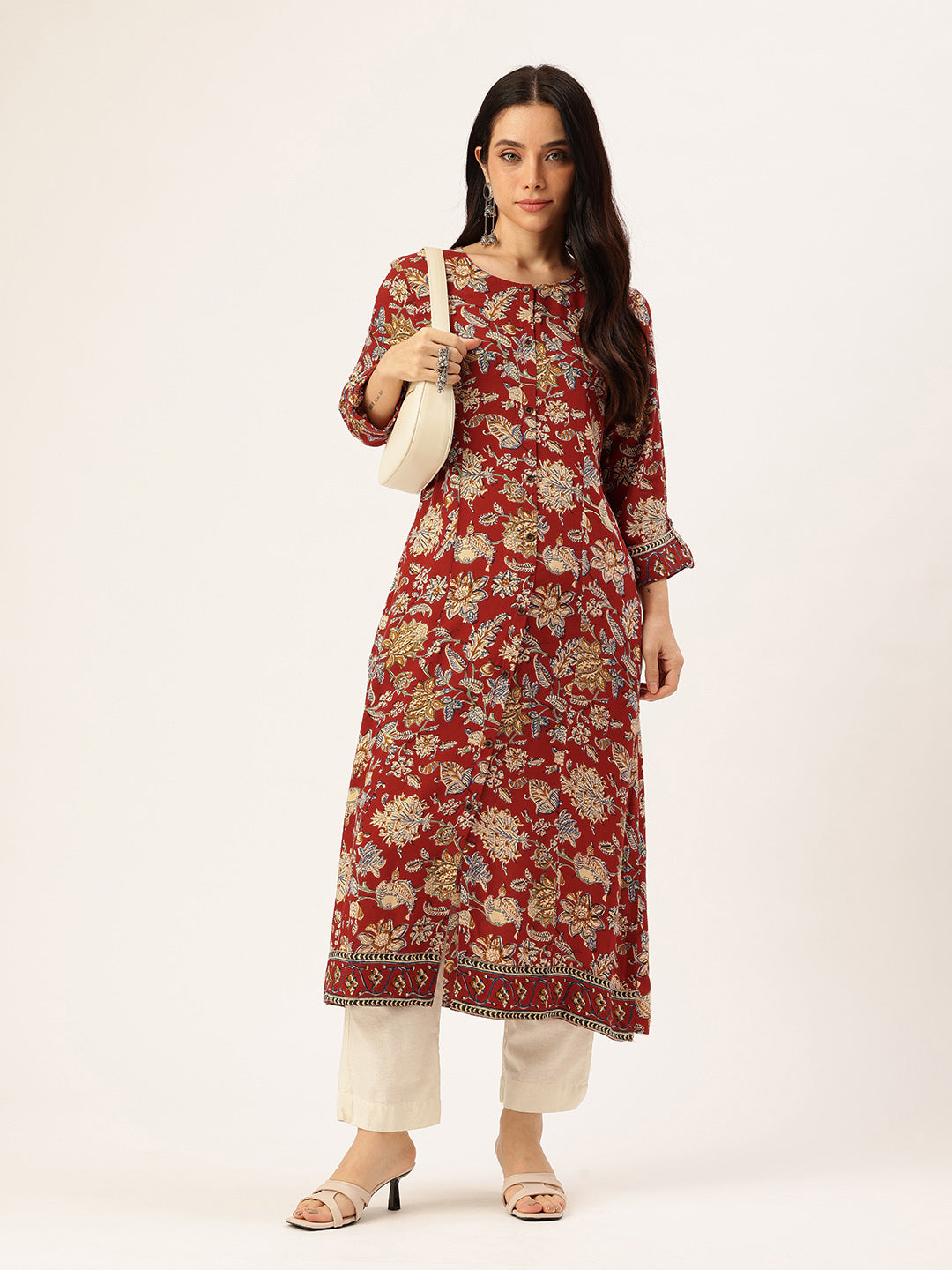 Red Floral Printed Kurta