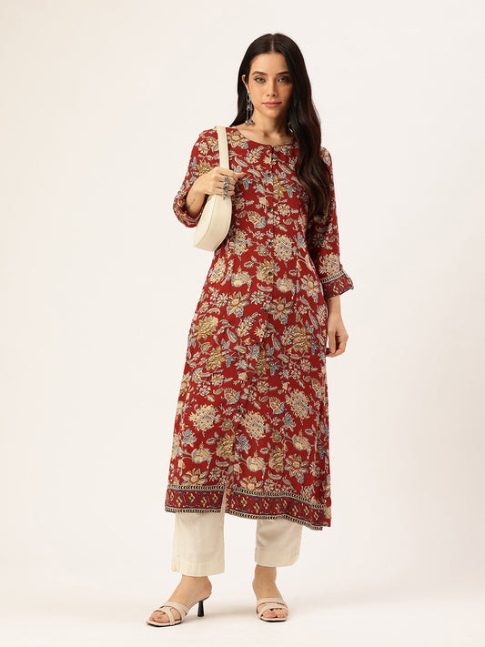 Red Floral Printed Kurta