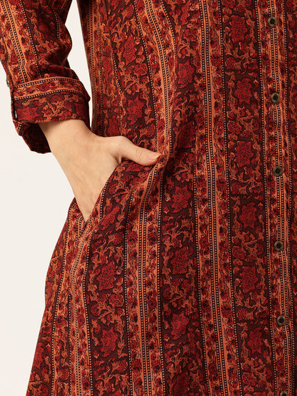 Orange Stripe Printed Kurta