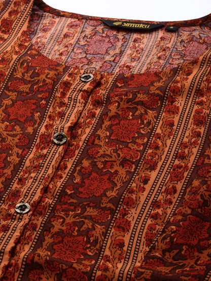 Orange Stripe Printed Kurta