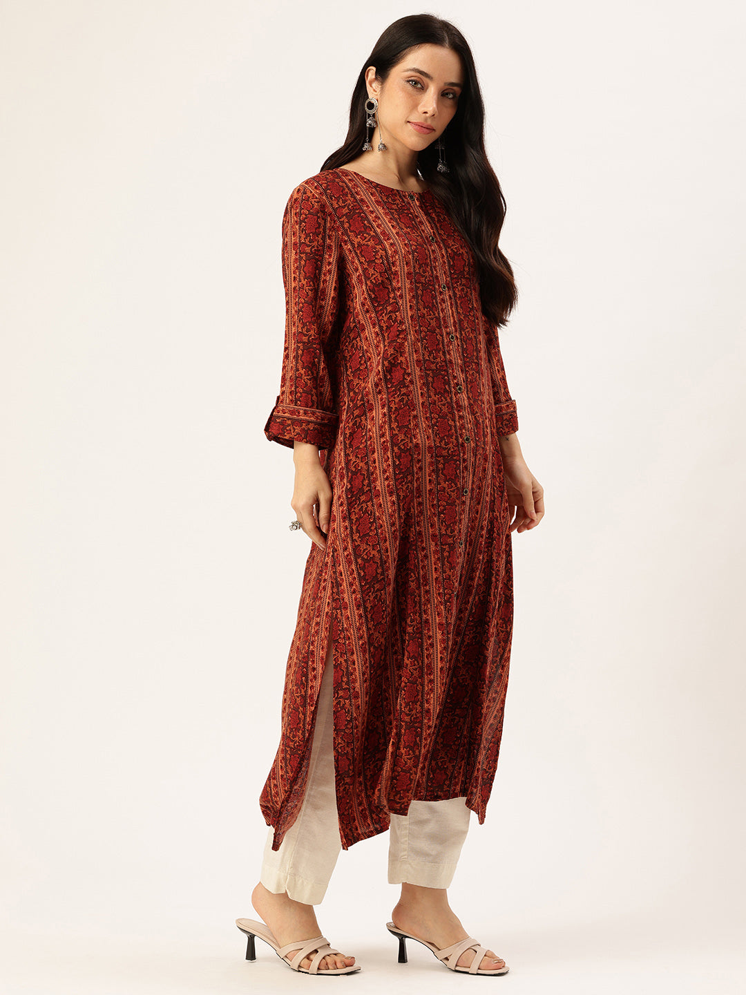 Orange Stripe Printed Kurta