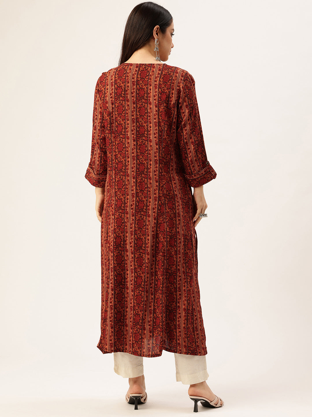 Orange Stripe Printed Kurta