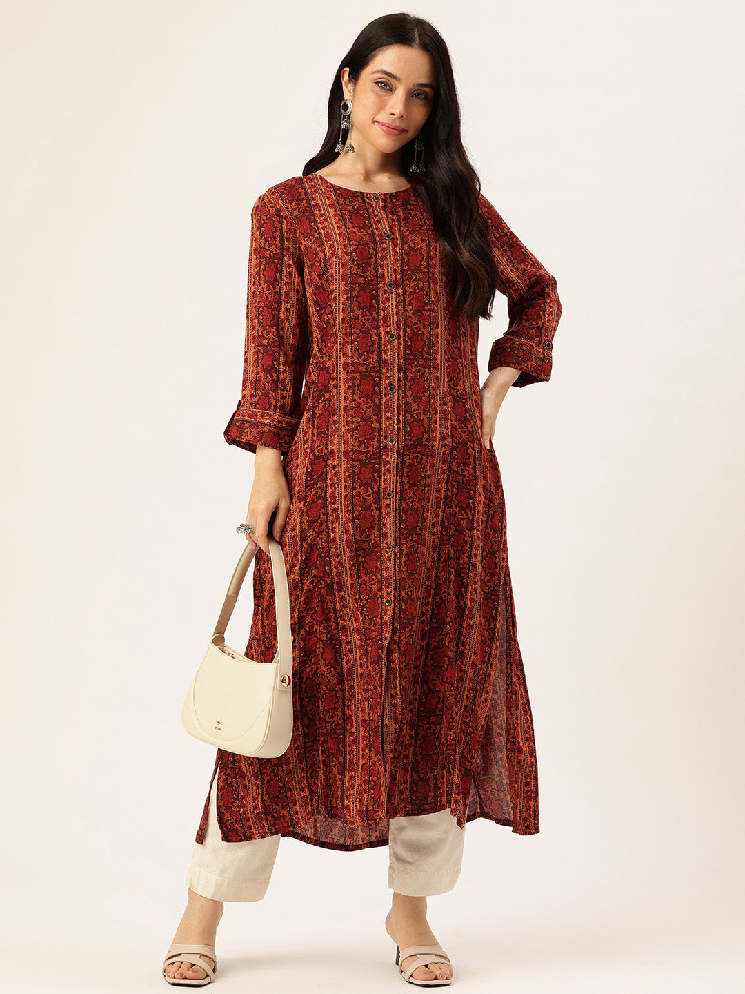 Orange Stripe Printed Kurta