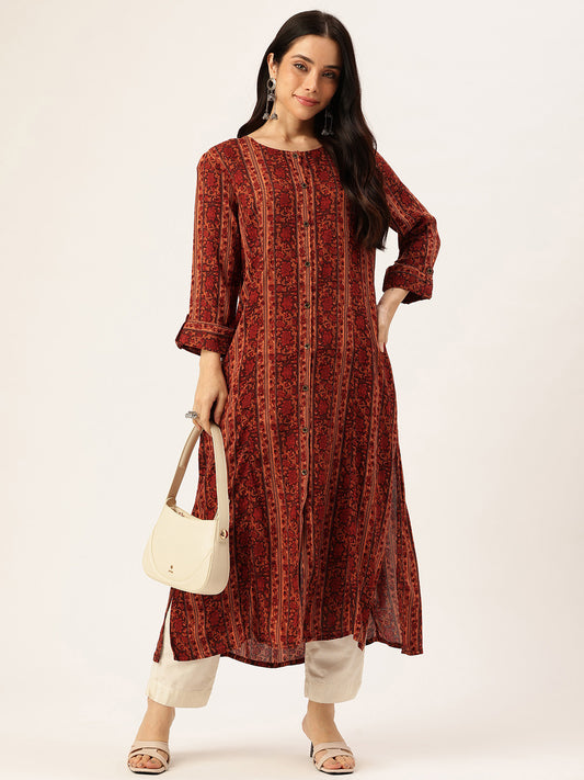 Orange Stripe Printed Kurta