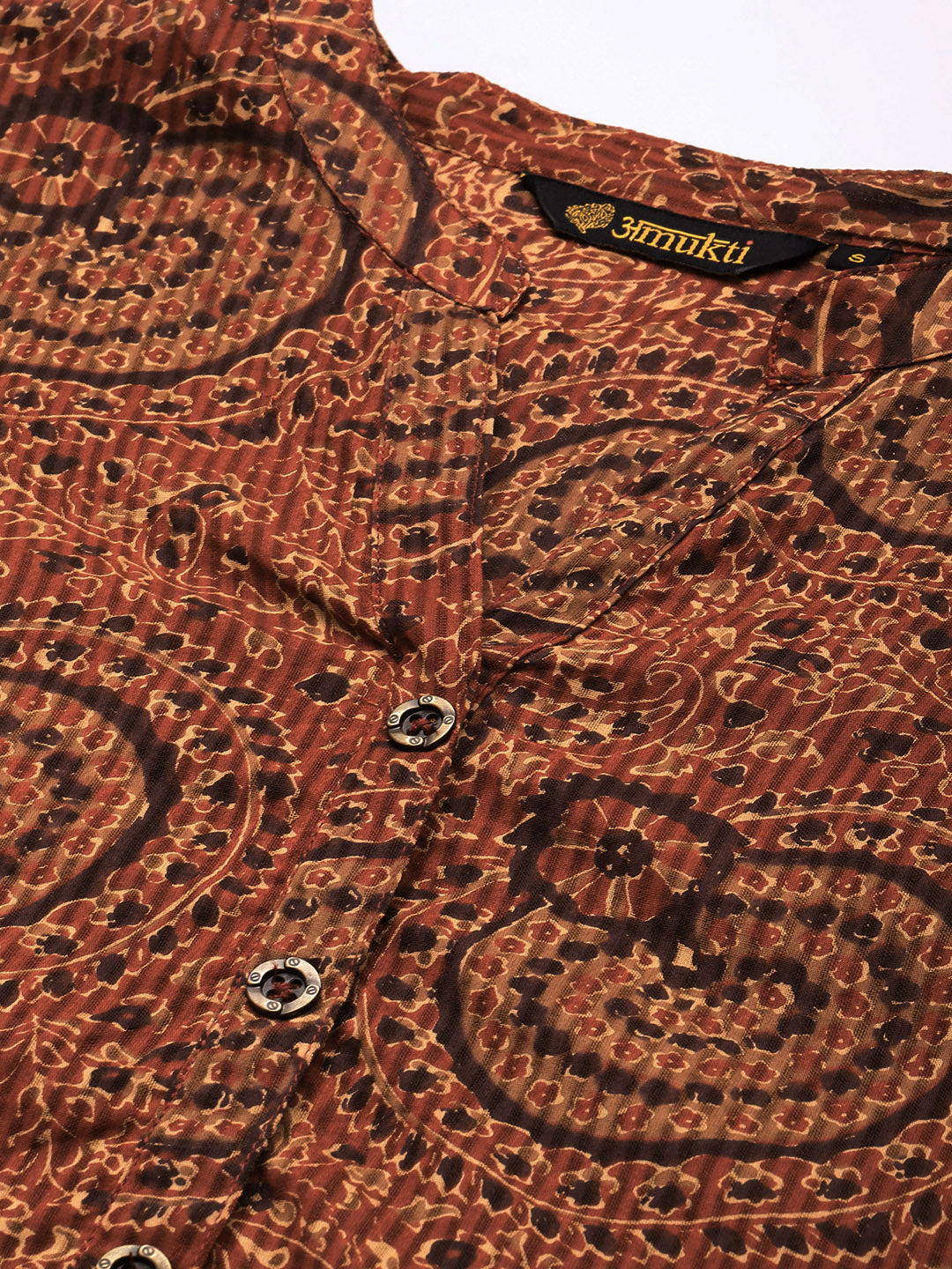 Red Mandarin Collar Printed Tunic