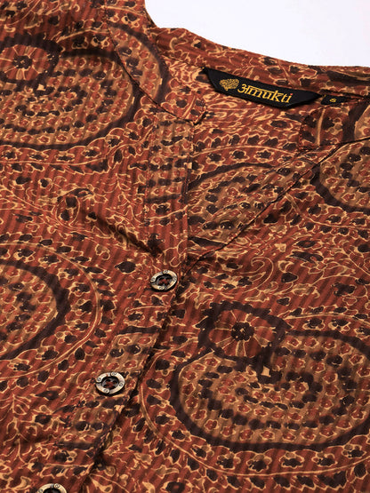 Red Mandarin Collar Printed Tunic