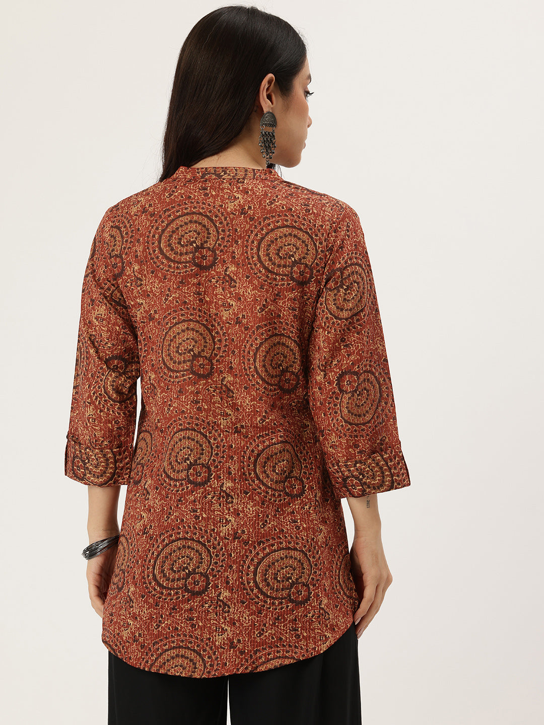 Red Mandarin Collar Printed Tunic